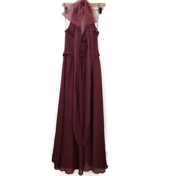 WHITE by Vera Wang VW360418 Halter Surplice Neckline Bridesmaids Gown Sz 2 Wine - Picture 4 of 9